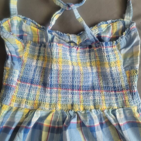 Bluenotes Summer Dress Womens L Blue Yellow Plaid Cottage Core Pockets Stretch - Picture 10 of 11